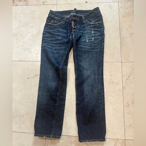 Dsquared 2 low rise Dark Wash Straight Leg Jeans - Distressed Detail